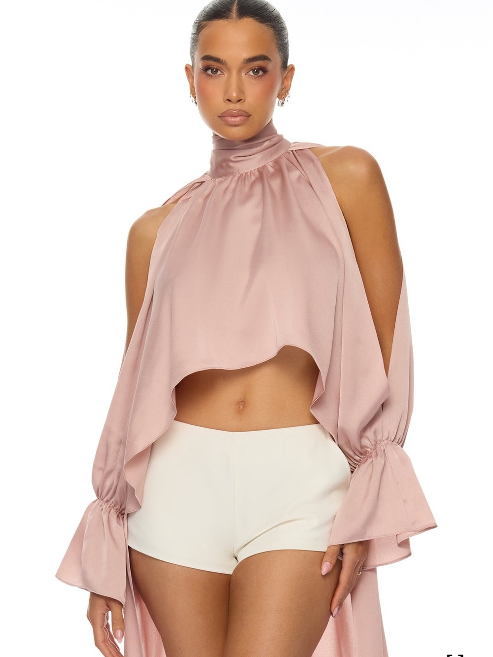 Fashion Nova Blush Pink High-Neck Cold-Shoulder Crop Top